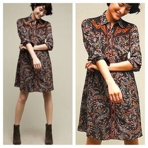Anthropologie Multicolor Paisley Shirt Dress